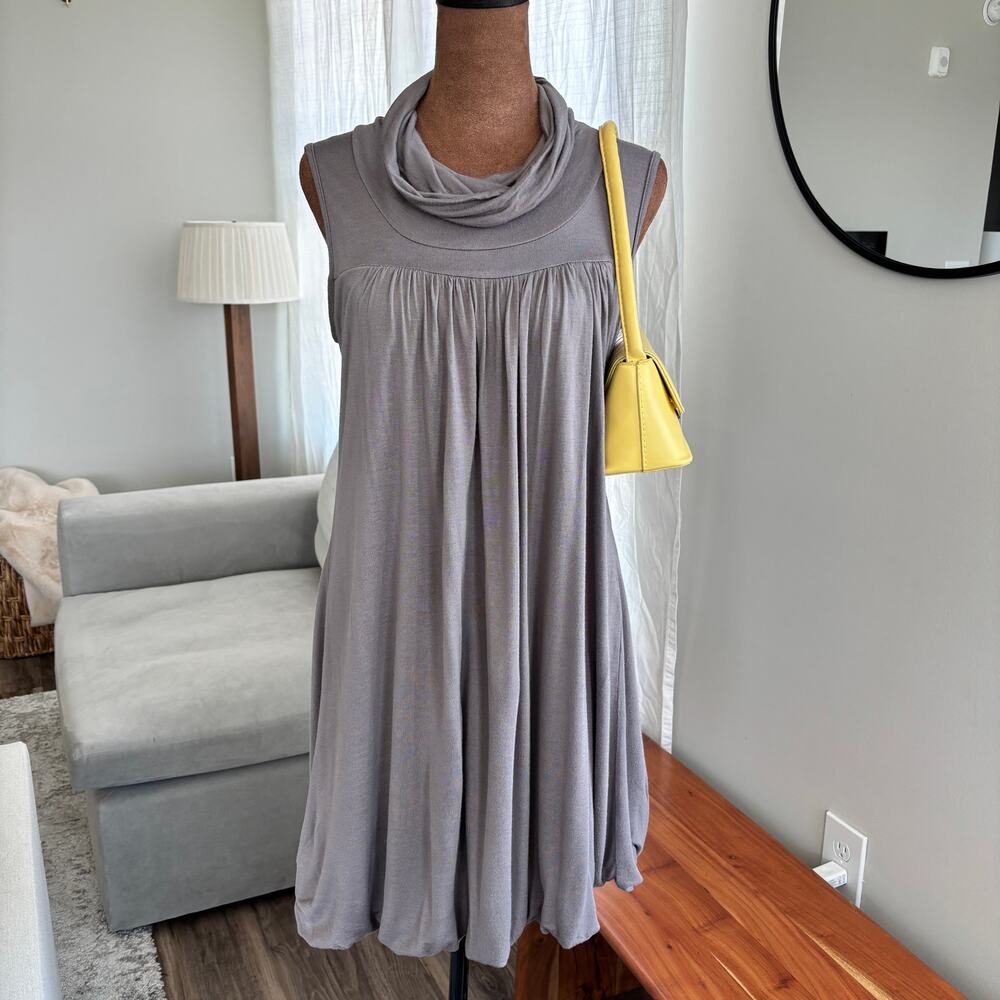 Y2K Vintage Soprano Bubble Hem Tunic Dress Grey Cowl Neck Sleeveless Medium
